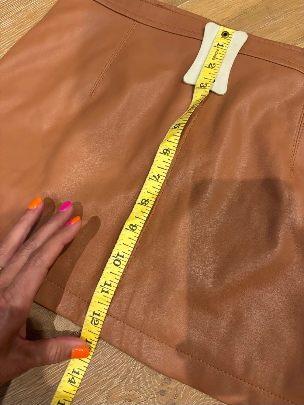 Free People Cognac Faux Leather Mini Skirt with Front Zip
